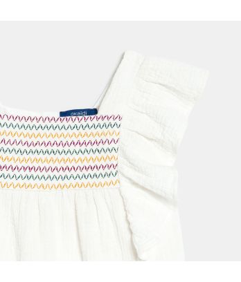 Girl's white smocked cotton gauze blouse