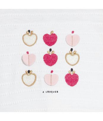 Baby girl's patterned, white sleepsuit with embroidered apples