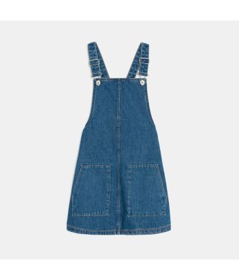 Girl's black denim dungaree dress