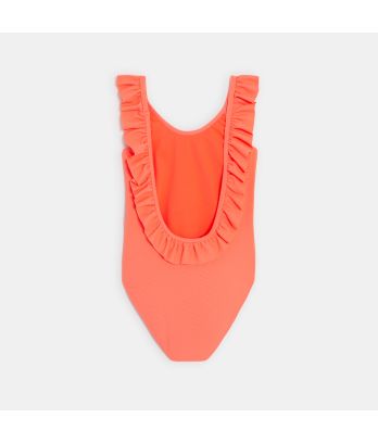 Girl's plain orange 1-piece swimming costume
