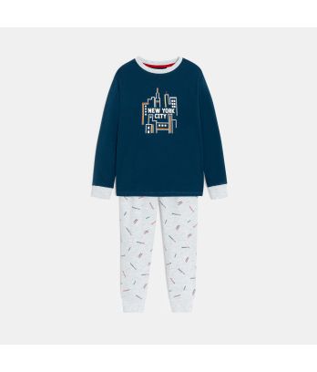 Boy's blue jersey 2-piece pyjamas