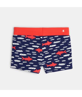 Boy's blue shark motif swimming trunks