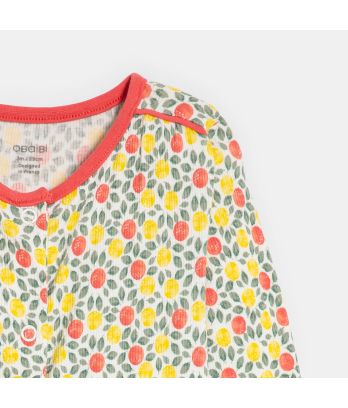 Baby girl's ribbed cotton lemon sleepsuit