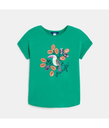Girls' green toucan motif T-shirt