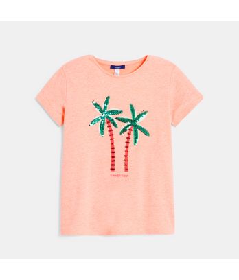 Girl's pink short-sleeve T-shirt with magic sequins