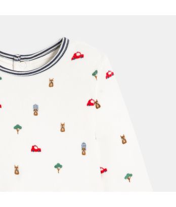 Baby boy's white velvet printed sleepsuit