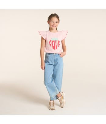 Girl's pink short-sleeve T-shirt with slogan