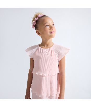 Girl's pink pleated dress with ruffles