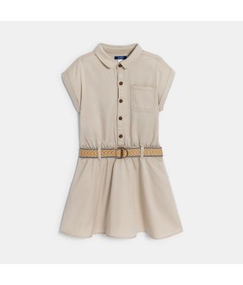 Girl's beige safari-style shirt dress