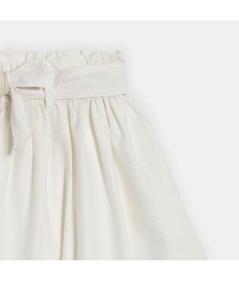 Girl's white cotton jacquard, flared skirt