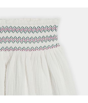 Girl's white cotton gauze embroidered skirt