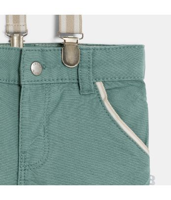 Baby boy's green linen-effect cotton shorts with braces