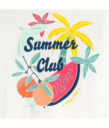 Girl's white palm tree motif T-shirt
