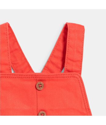 Baby girl's soft orange cotton short overalls.