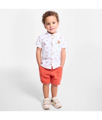 Boy's white desert print cotton shirt