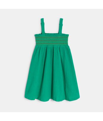 Girl's cotton gauze smocked dress