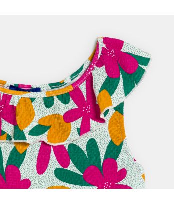 Girl's pink ruffle-collar printed vest top