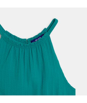 Girls plain green textured jersey dress