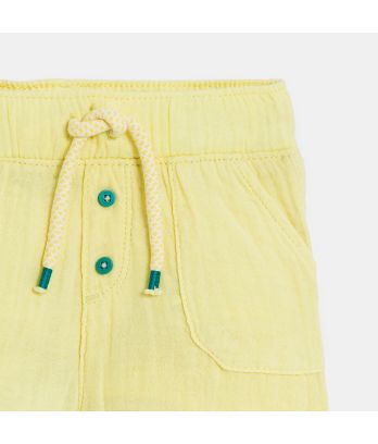 Baby boy's lightweight yellow crinkle cotton shorts