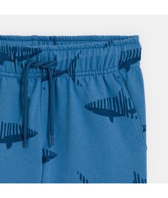 Boy's blue shark print brushed cotton Bermuda shorts