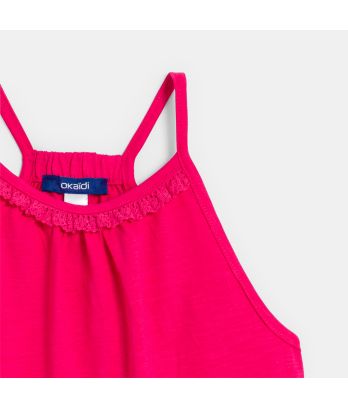 Girl's plain pink vest top with crochet detail
