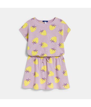 Girl's mauve strawberry motif jersey T-shirt dress
