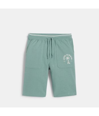 Boy's green fleece Bermuda shorts