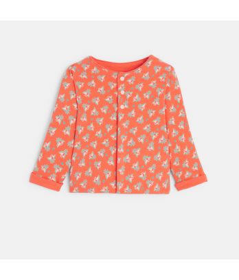 Baby girl's orange reversible printed sweatshirt with press-studs