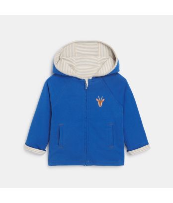 Baby boy's reversible blue knitted zip-up hoodie