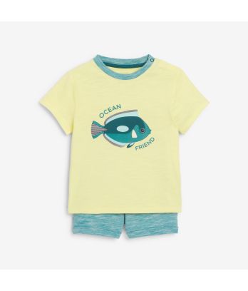 Baby Boy's fish T-shirt and blue patterned shorts