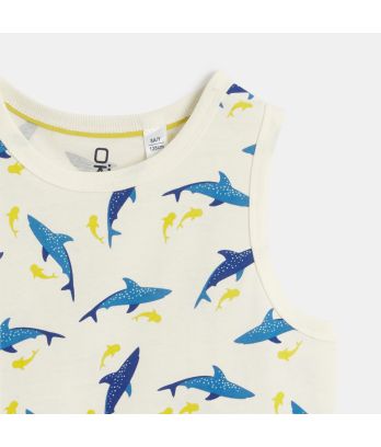 Boy's yellow shark motif shortie pyjamas