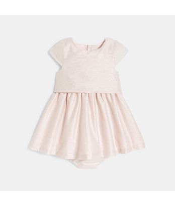 Girl's elegant shiny pink linen dress