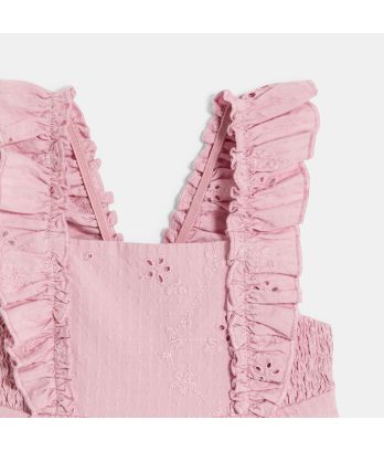 Baby girl's pink embroidered playsuit