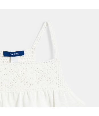Girl's white crochet detail vest top