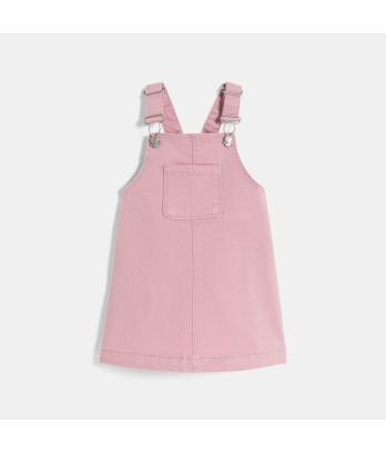 Baby girl's mauve cotton serge dungaree dress