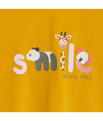Baby girl's yellow smocked-sleeve T-shirt