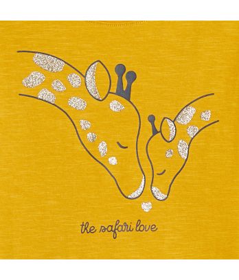 Girl's yellow giraffe motif short pyjamas