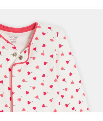 Baby girl's white interlock heart sleepsuit
