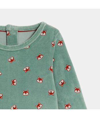 Baby boy's green velvet fox sleepsuit