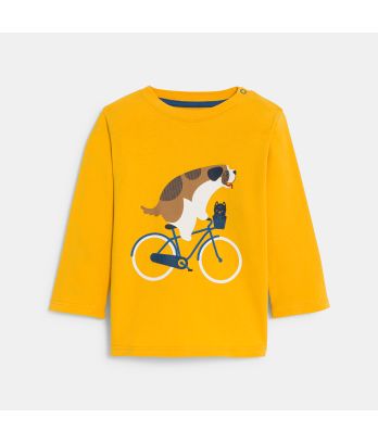 Baby boy's yellow cycling dog T-shirt