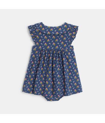 Baby girl's blue cotton plumetis bird dress