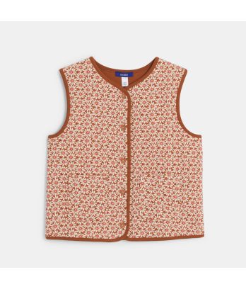 Girl's brown floral patterned sleeveless cardigan