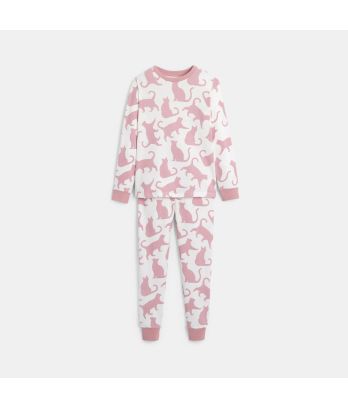 Girl's 2-piece pink cat print jersey pyjamas
