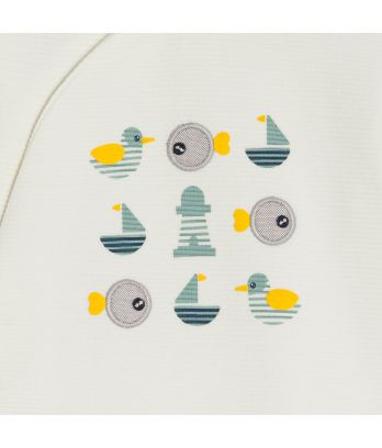 Baby boy white textured cotton fish sleepsuit