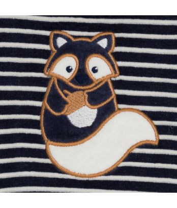 Baby boy's navy blue striped fox velvet sleepsuit