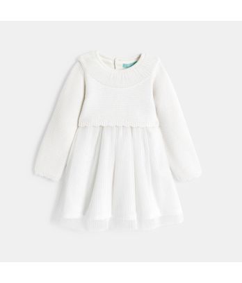Baby girl's white knitted formal dress