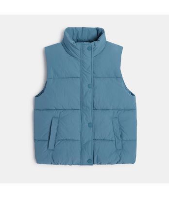 Girl's blue sleeveless down jacket