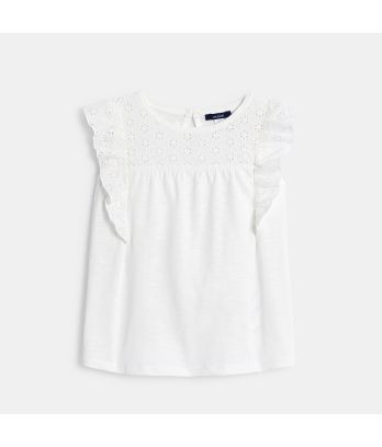 Girls' white broderie anglaise T-shirt