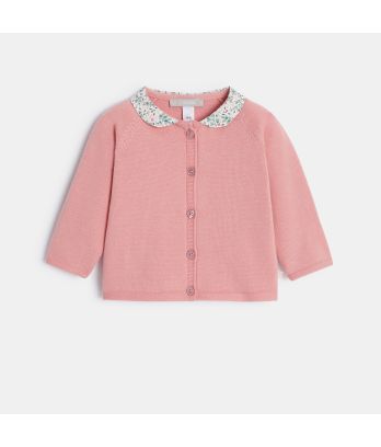 Baby girl's pink knitted cardigan and trousers set