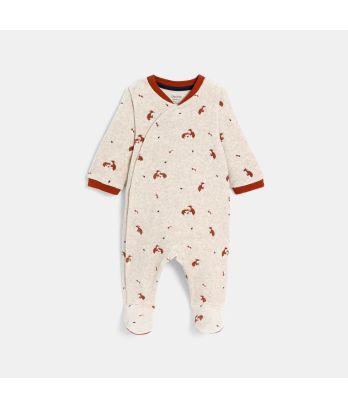 Baby boy's beige velvet fox sleepsuit